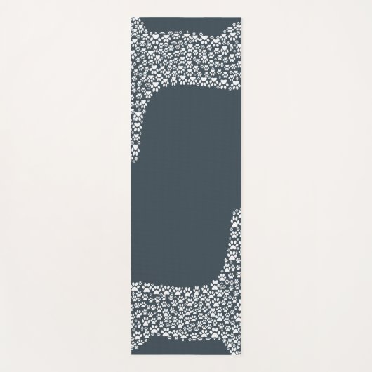 White Paw Print Dog Silhouette Pattern Fabric ヨガマット (正面)