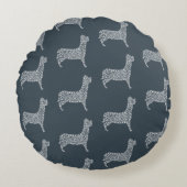 White Paw Print Dog Silhouette Pattern Fabric ラウンドクッション (正面)