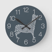 White Paw Print Dog Silhouette Pattern Fabric ラウンド壁時計 (正面)
