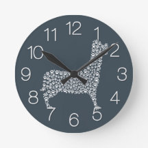 White Paw Print Dog Silhouette Pattern Fabric