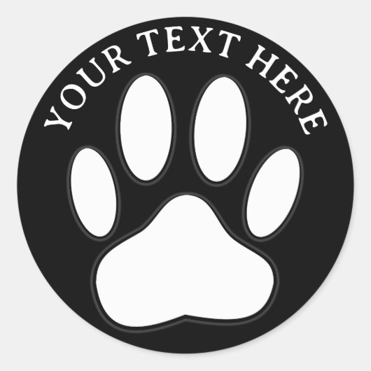 White Paw Print Editable Text ラウンドシール (正面)