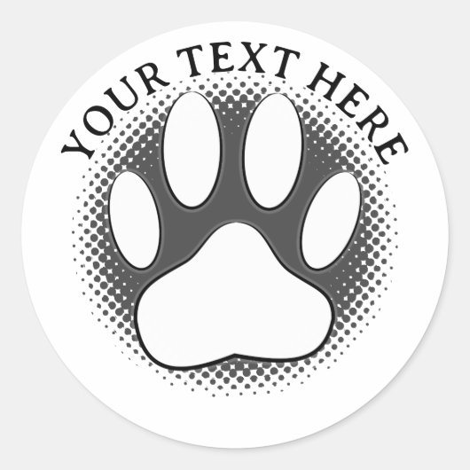 White Paw Print Editable Text  ラウンドシール (正面)
