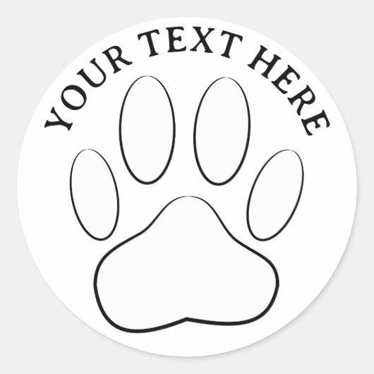 White Paw Print Editable Text ラウンドシール (正面)