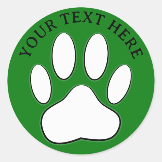 White Paw Print Editable Text ラウンドシール (正面)