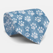 White Paw Prints on Blue – Rustic Pet Lover ネクタイ (ロール)