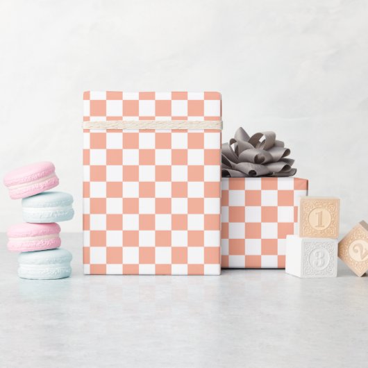 White & Peach Checkerboard Wrapping Paper Roll ラッピングペーパー (ベビーシャワー)