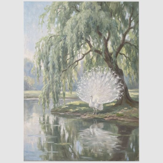 White Peacock by the Willow Decoupage 薄葉紙 (正面)