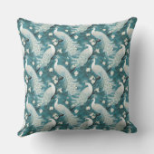 White Peacocks on Teal Throw Pillow クッション (裏面)