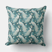 White Peacocks on Teal Throw Pillow クッション (正面)