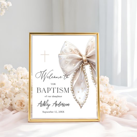 White Pearl Bow Baptism Welcome  ポスター