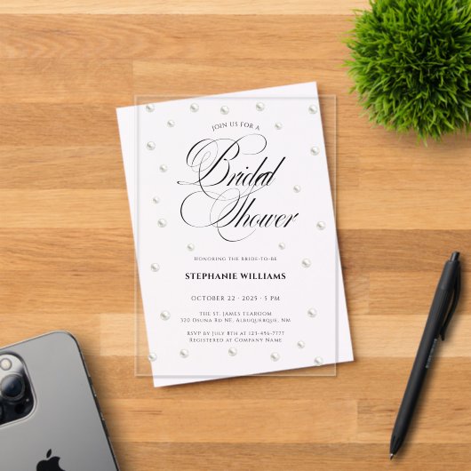 White Pearls Bridal Shower アクリル招待状 (インサイチュ (招待状))