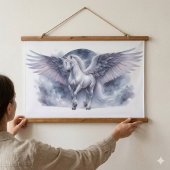White Pegasus Moonlit Wings Celestial Dream 吊り下げ型タペストリー