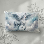 White Pegasus Wings Soft Blue Sky Dreamscape ランバークッション