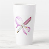 white pen whit pink ribbon カフェラテマグ (正面)
