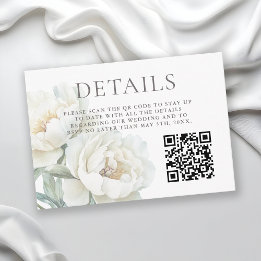 White Peonies Floral Wedding Details QR code エンクロージャーカード