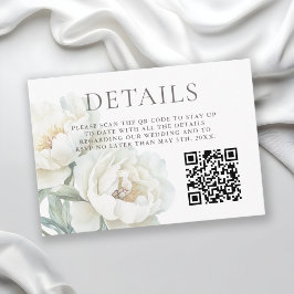 White Peonies Floral Wedding Details QR code エンクロージャーカード