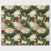 White Peonies on pechy background pattern ラッピングペーパー (フラット)