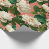 White Peonies on pechy background pattern ラッピングペーパー (角)