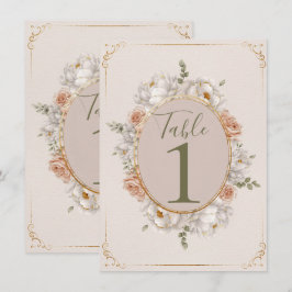 White Peony & Blush Rose Floral Table Numbers 招待状