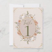 White Peony & Blush Rose Floral Table Numbers 招待状 (正面)