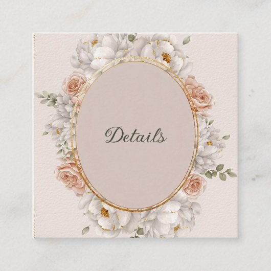 White Peony & Blush Rose Floral Wedding  スクエア名刺 (正面)