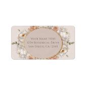 White Peony & Blush Rose Floral Wedding  ラベル (正面)