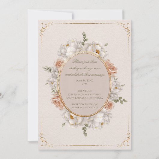 White Peony & Blush Rose Floral Wedding  招待状 (裏面)