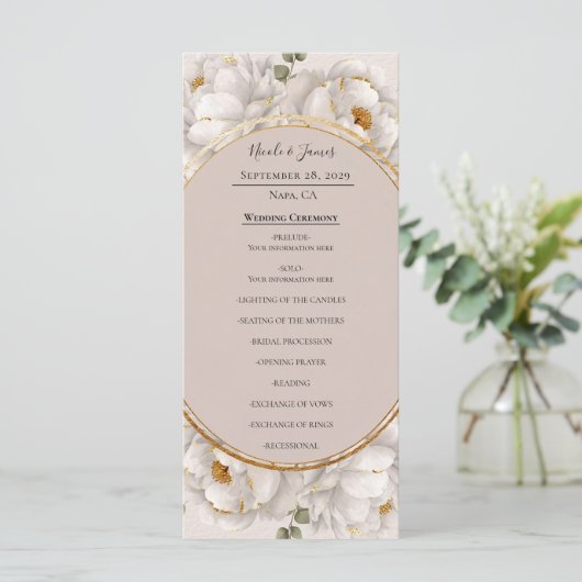 White Peony & Blush Rose Floral Wedding Program メニュー (スタンド正面)