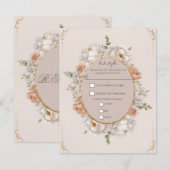 White Peony & Blush Rose Floral Wedding RSVP 招待状 (正面/裏面)