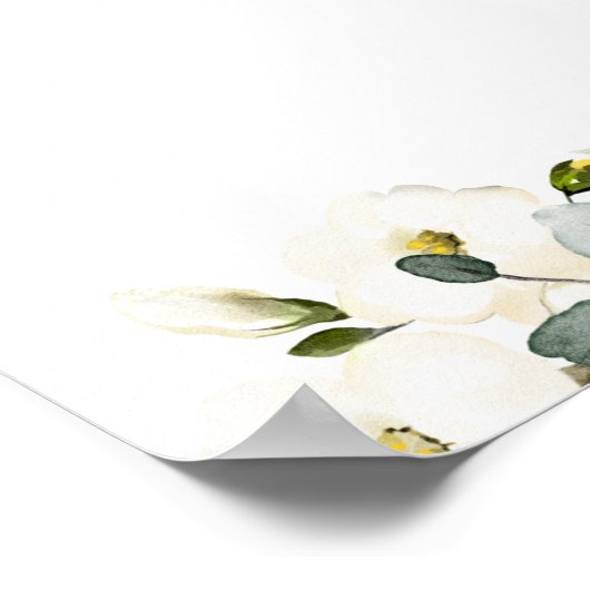 White Peony Epiphany Gold Calligraphy Welcome ポスター (角)