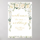 White Peony Epiphany Gold Calligraphy Welcome ポスター (正面)