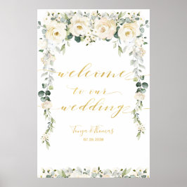 White Peony Epiphany Gold Calligraphy Welcome ポスター