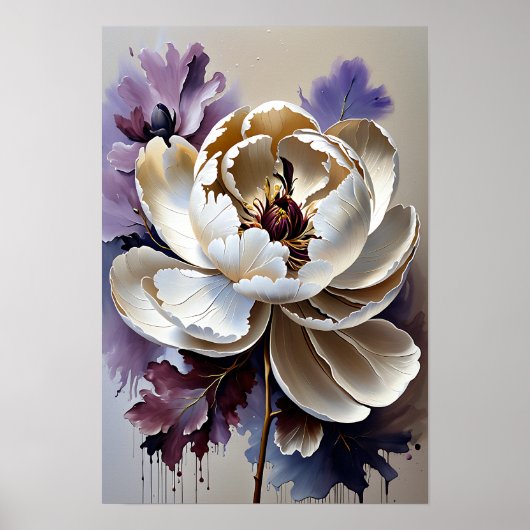 White Peony Flower Oil Painting ポスター (正面)