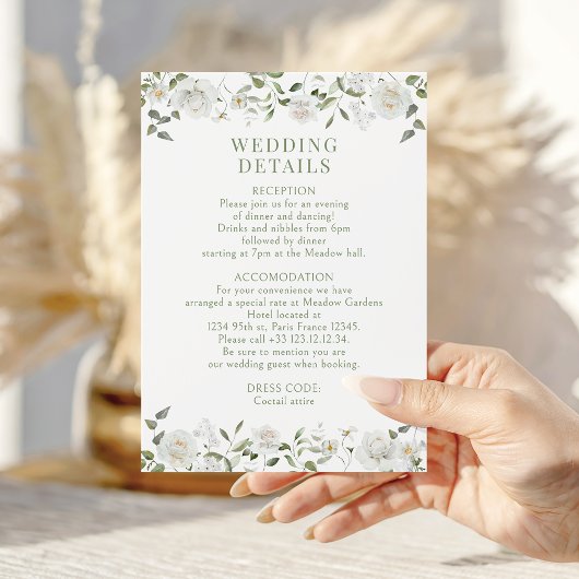 White Peony Rose Eucalyptus Wedding Details Cards エンクロージャーカード