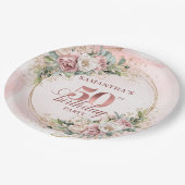White Peony Rose Gold 50th Birthday Paper Plates ペーパープレート (アングル)