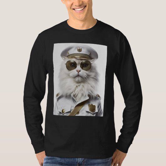 White Persian cat military cap Tシャツ (正面)