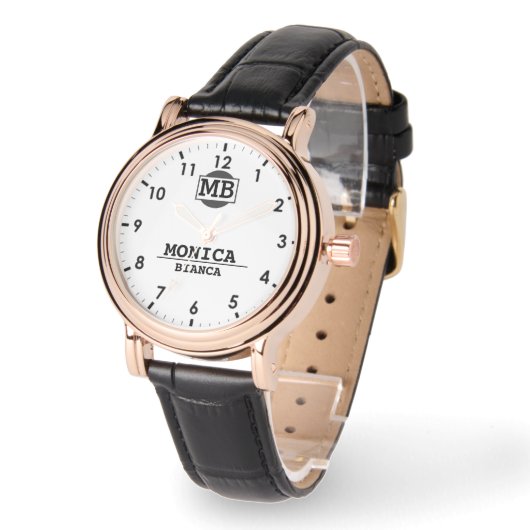 White  Personalized Custom Monogram Minimalist  腕時計 (傾斜)