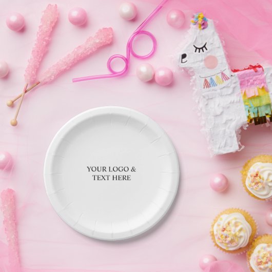 White Personalized – Your Logo & Text Here ペーパープレート (パーティー)