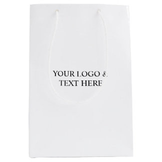 White Personalized – Your Logo & Text Here ミディアムペーパーバッグ