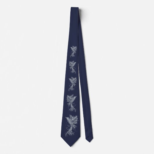White Phoenix Lineart Blue Tie ネクタイ (正面)
