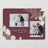 White Pine Cones 2 Photo Holiday Greeting Card シーズンカード (正面/裏面)
