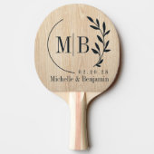 White Pine Leaf Wedding Monogram 卓球ラケット (裏面)