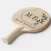 White Pine Leaf Wedding Monogram 卓球ラケット (正面アングル)