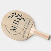 White Pine Leaf Wedding Monogram 卓球ラケット (横)