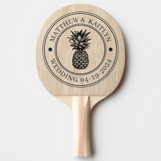 White Pine Pineapple Wedding Crest & Names 卓球ラケット (正面)