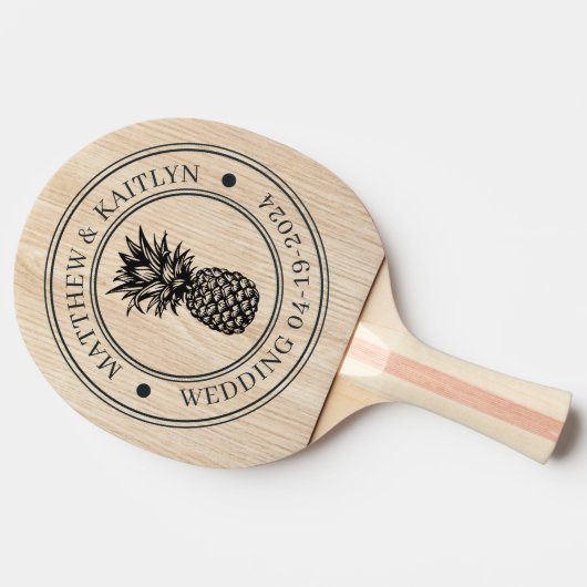 White Pine Pineapple Wedding Crest & Names 卓球ラケット (横)