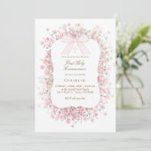 white pink baby's breath flowers First Communion 招待状 (スタンド正面)