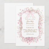 white pink baby's breath flowers First Communion 招待状 (正面/裏面)
