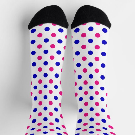 White Pink Blue Polka Dot Pattern ソックス (上部)