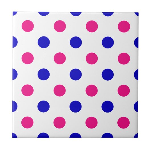 White Pink Blue Polka Dot Pattern タイル (正面)
